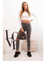 Dámské bavlněné kalhoty s oděvy a gumou v pase grafitové