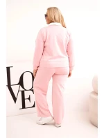 Dámský komplet máslo Plus Size se širokými nohavicemi a límečkem světle růžový Dámský komplet máslo Plus Size se širokými nohavicemi a límečkem světle růžový