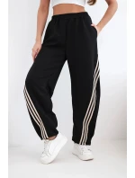 Dámské máslové kalhoty z viskózy s lampasem černé + béžové