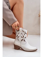 Kožené perforované boty na podpatku Zazoo 3621 zlatá oprýskaná