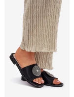 Dámské Pantofle Na Plochém Podpatku S Ozdobou S.Barski KV51-013 Černé