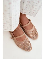 Dámské síťované baleríny s výšivkou a flitry tmavě béžové Caletta Dámské síťované baleríny s výšivkou a flitry tmavě béžové Caletta