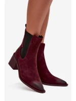 Dámské kožené semišové kotníkové boty na podpatku – bordó Artiker, zateplené