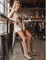 Dámské semišové kovbojské boty béžové FashionStreet ZY1203 Dámské semišové kovbojské boty béžové FashionStreet ZY1203