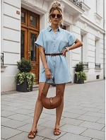 Krátká dámská kombinéza z tenké džínoviny s páskem FashionStreet EY2684 Krátká dámská kombinéza z tenké džínoviny s páskem FashionStreet EY2684
