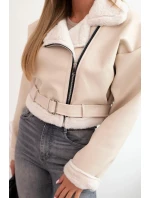 Dámská pilotka z ekokůže s podšívkou a páskem béžová