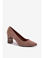 Lodičky z eko semiše Sergio Leone PB414 světle hnědé s ozdobným sloupkem