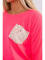 Šaty s flitrovou kapsou růžové neonové