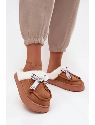 Dámské pantofle s kožíškem a mašlí Fenella – hnědé
