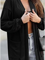 Dlouhý dámský oversize kardigan s kapsami, černý, FashionStreet MY2583 Dlouhý dámský oversize kardigan s kapsami, černý, FashionStreet MY2583