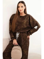 Dámský oversize dresový komplet z viskózy s prodlouženou mikinou a efektem praní hnědý