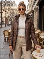 Dámská prošívaná bunda s odnímatelnou kapucí, hnědá, FashionStreet TY5796 Dámská prošívaná bunda s odnímatelnou kapucí, hnědá, FashionStreet TY5796