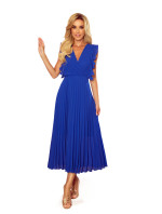EMILY - Plisované dámské šaty v chrpové barvě s volánky a dekoltem 315-2