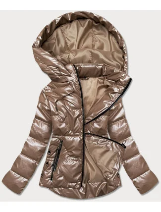 Světle hnědá dámská metalická bunda (B8008-46) Světle hnědá dámská metalická bunda (B8008-46)