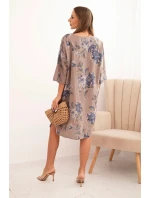 Dámská bavlněná šaty s květinovým vzorem a 3/4 rukávem fango Dámská bavlněná šaty s květinovým vzorem a 3/4 rukávem fango
