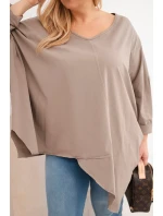 Dámská bavlněná blůza Plus Size s asymetrickým spodním lemem a V výstřihem fango