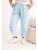 Dámské kalhoty Plus Size s nízkým sedem a gumou v pase modré