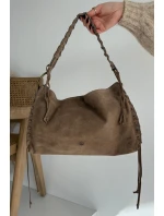 Kožená semišová kabelka s ozdobným šněrováním tmavě béžová Janelis