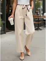 Dámské kalhoty s vysokým pasem a záševky béžové FashionStreet UY2900