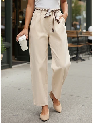 Dámské kalhoty s vysokým pasem a záševky béžové FashionStreet UY2900