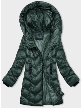 Tmavě zelená dámská zimní bunda s asymetrickým zipem (B8167-10)