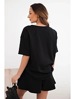 Dámský viskózový komplet v máslové úpravě s krátkým rukávem a kraťasy s vysokým pasem černý Dámský viskózový komplet v máslové úpravě s krátkým rukávem a kraťasy s vysokým pasem černý