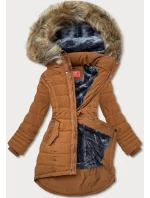 Asymetryczna kurtka zimowa damska karmelowa (m-21301)
