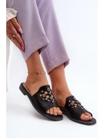 Lesklé dámské sandály s ozdobami S.Barski KV27-063 černé Lesklé dámské sandály s ozdobami S.Barski KV27-063 černé