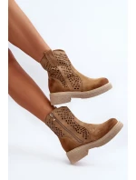 Zazoo Semišové dámské boty na plochém podpatku, prolamované, béžová