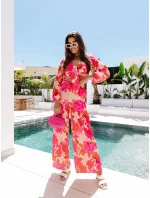 Růžovo-béžová souprava - zavazovací halenka a široké kalhoty (8175) Růžovo-béžová souprava - zavazovací halenka a široké kalhoty (8175)