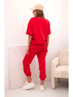Dámský viskózový komplet s krátkým rukávem a nohavicemi červený