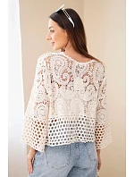 Dámský letní krajkový svetr s knoflíky a dlouhým rukávem černý