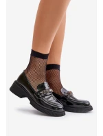 Dámské Lakované Mokasíny Loafersy S Ozdobou LZ42-030 Černé D&A