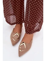 Dámské nazouváky Mule s ozdobným zlatým detailem tmavě béžové Galvella