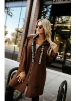 632-2 Ležérní kabát se zipem a módními detaily - čokoládový 632-2 Ležérní kabát se zipem a módními detaily - čokoládový