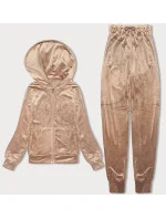Béžová dámská velurová souprava s rozepínací mikinou (8C1176-159) Béžová dámská velurová souprava s rozepínací mikinou (8C1176-159)