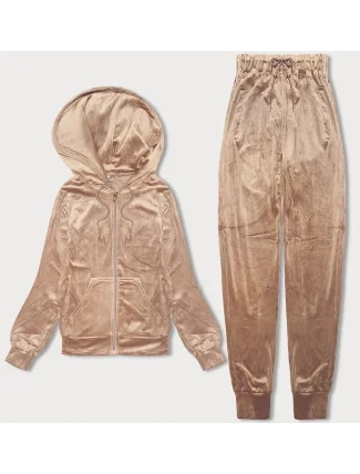 Béžová dámská velurová souprava s rozepínací mikinou (8C1176-159) Béžová dámská velurová souprava s rozepínací mikinou (8C1176-159)