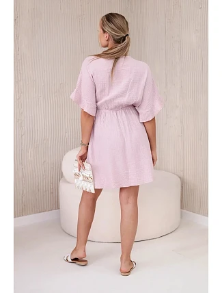 Mušelínové šaty s pasem tmavě růžová