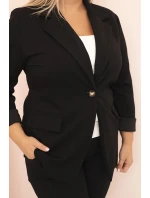 Dámská viskózová sako Plus Size s dlouhým rukávem a límcem černá