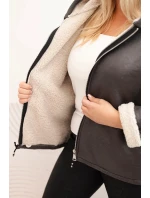 Dámská bunda Plus Size s kapucí a beránkem grafitová