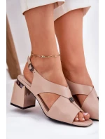 Elegantní Dámské Sandály Na Podpatku Vinceza 62238 Béžové