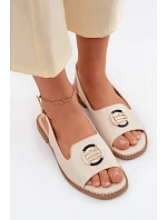 Dámské sandály na nízkém podpatku s ozdobou S.Barski KV61-6037 Krémové