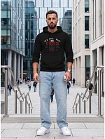 Pánská mikina s kapucí a předním kapsou s potiskem, černá, FashionStreet NX5150BX