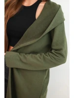 Dámská mikina z bavlny s kapucí a prodlouženým předním dílem khaki