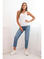 Dámský žebrovaný top z bavlny s květinovou aplikací bílá