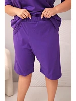 Dámská bavlněná souprava Plus Size s halenkou a šortkami fialová Dámská bavlněná souprava Plus Size s halenkou a šortkami fialová