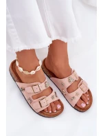 Dámské pantofle na korkové podrážce s sponami a ozdobami světle růžové Efadelis