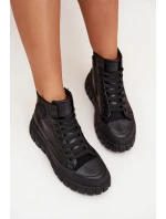 Zateplené Vysoké Tenisky Dámské Na Platformě S Zipem Černé Sarira