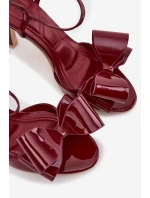 Lakované sandály na podpatku s mašlí Bordó Noliva