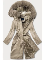 Béžová dámská zimní bunda s podšívkou z mechovité kožešiny (b537-46)